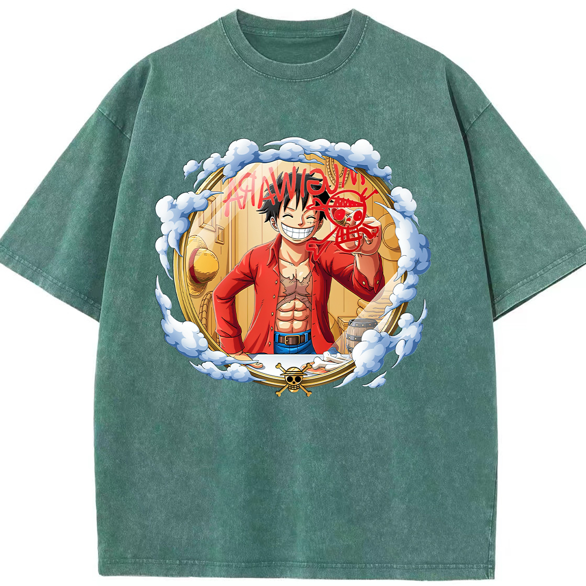 ワンピース モンキー・D・ルフィ ONE PIECE Monkey D. Luffy 綿100% ヴィンテージ風 半袖Tシャツ（フロントプリント）